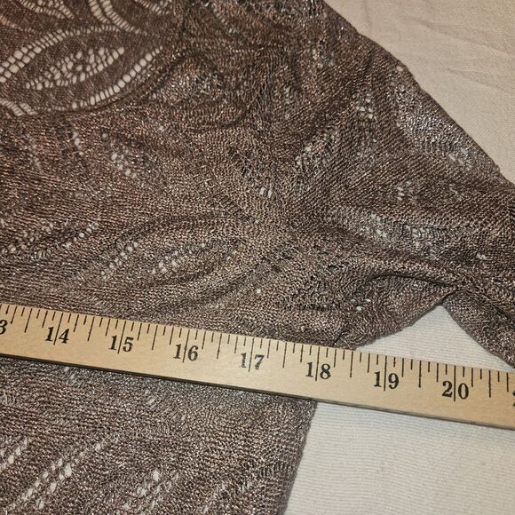 Forever 21 S Cropped Long Sleeve Lace Blouse Metallic Silver Goth Grunge Sheer - Picture 6 of 8